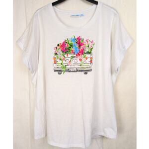 Kiwi Fresh 3D flower truck white cuff sleeve tshirts Size 2X Country Retro